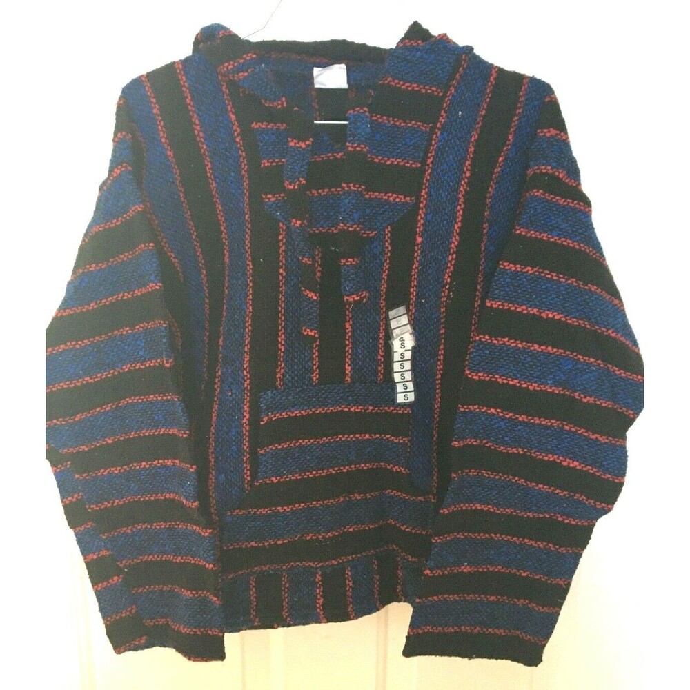 Drug Rug Hoodie Baja Surfer Skater Pullover Mexico Blue Red Black Small